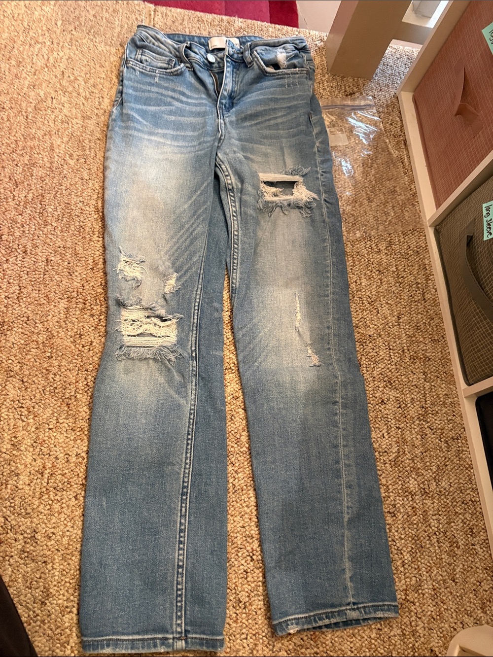 Women's Light Blue Distressed Straight-Leg Jeans